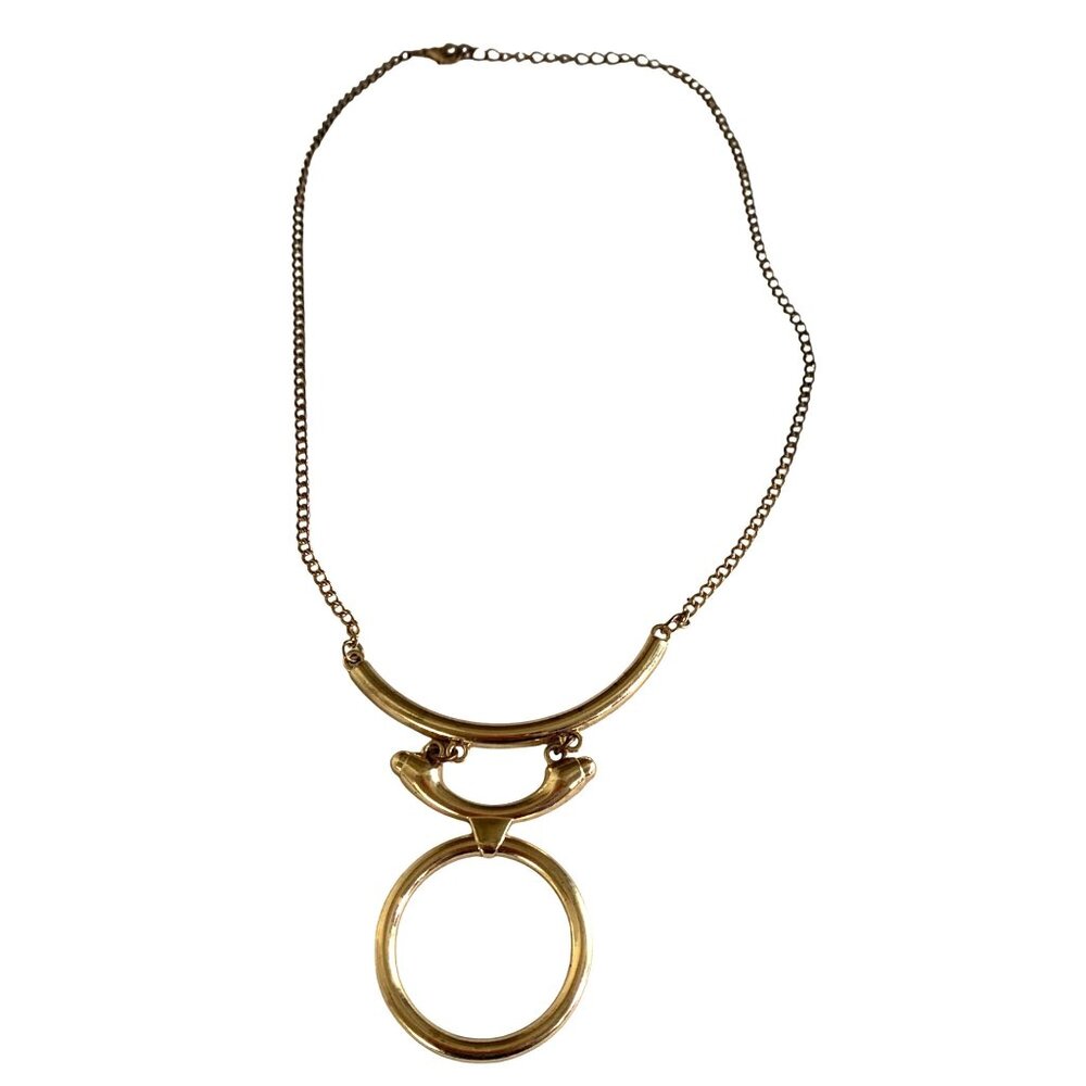 Womens Gold Tone Paparazzi Statement Necklace Circular Pendant Chain Jewelry u
